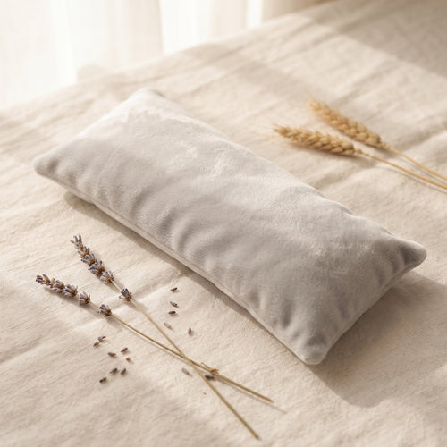 Saco térmico de semillas y lavanda con funda de terciopelo gris